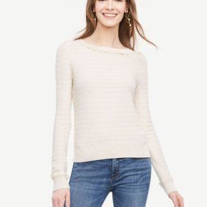 Ann Taylor Silk Blend Textured Sweater with Scalloped Neckline and Cuffs.